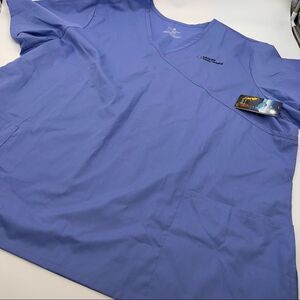 NWT Eco Generations by Cintas Blue Hospital Scrubs Top w/Short Sleeves Size 5XW